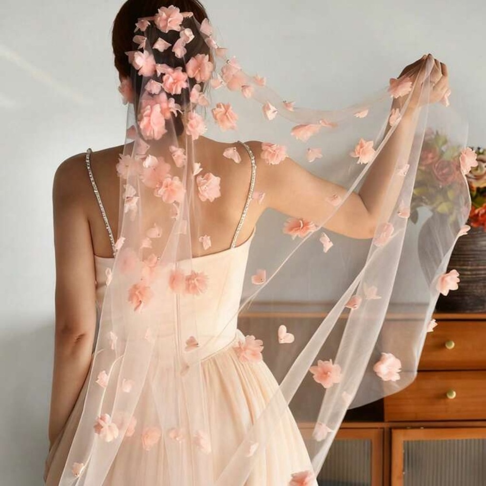 Pink Floral Bridal Veil